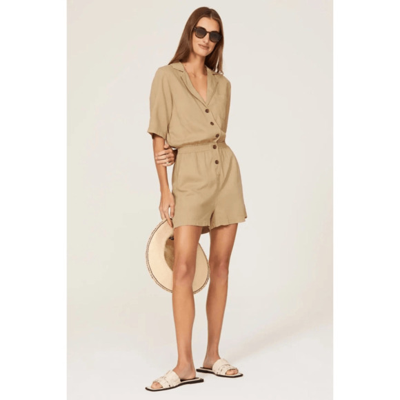 Faherty Arlie Day Romper in Summer Sand Size XL Safari Casual Linen Cotton NWT - Picture 2 of 12
